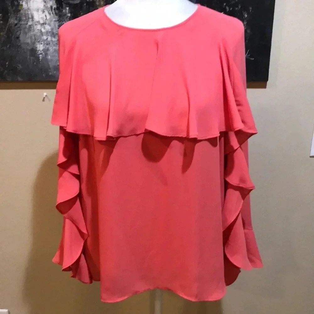 Ann Taylor Factory Coral Ruffle Cape Sleeve Blouse